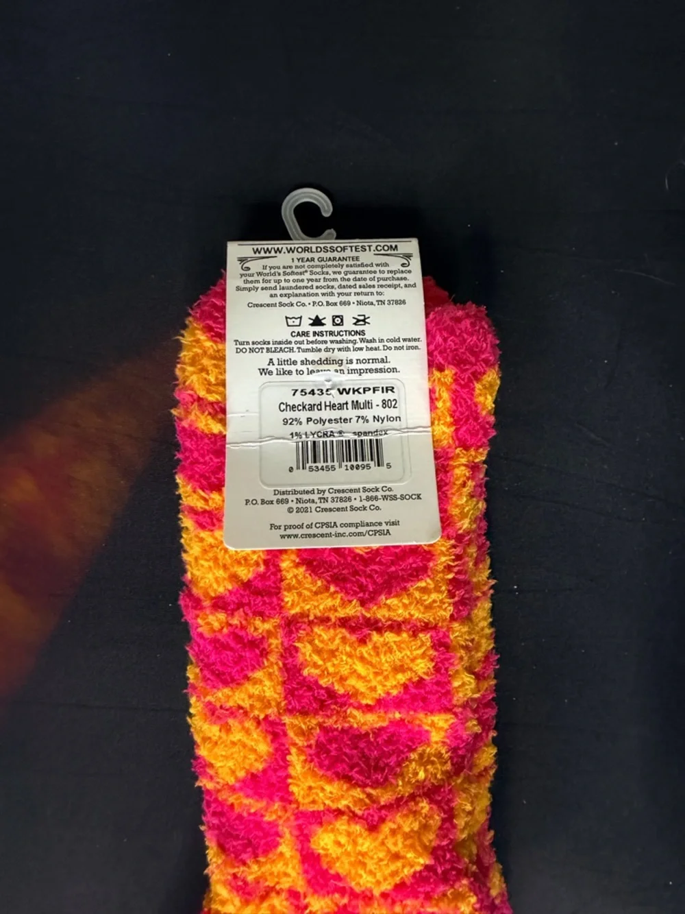 Fuzzy Heart Pattern Socks - Hot Pink &‎ Orange